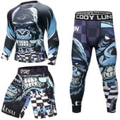 Férfi mintás póló+nadrág MMA Box Muay Thai rövidnadrág Rashguard kickbox szettek Fitnesz Sportruhák Jersey Jiu Jitsu Bjj Gi póló