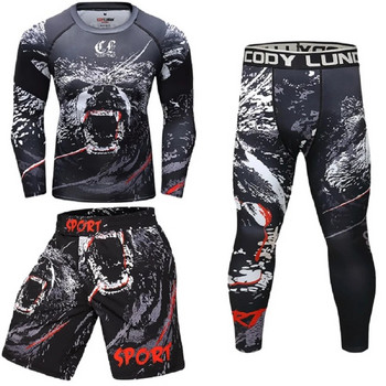 Мъжка тениска с щампа + панталон ММА Бокс Muay Thai Shorts Rashguard Комплекти за кикбокс Фитнес Спортни костюми Джиу Джицу Bjj Gi Тениска