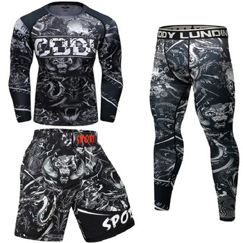 Мъжка тениска с щампа + панталон ММА Бокс Muay Thai Shorts Rashguard Комплекти за кикбокс Фитнес Спортни костюми Джиу Джицу Bjj Gi Тениска