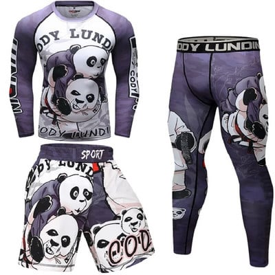 Férfi mintás póló+nadrág MMA Box Muay Thai rövidnadrág Rashguard kickbox szettek Fitnesz Sportruhák Jersey Jiu Jitsu Bjj Gi póló