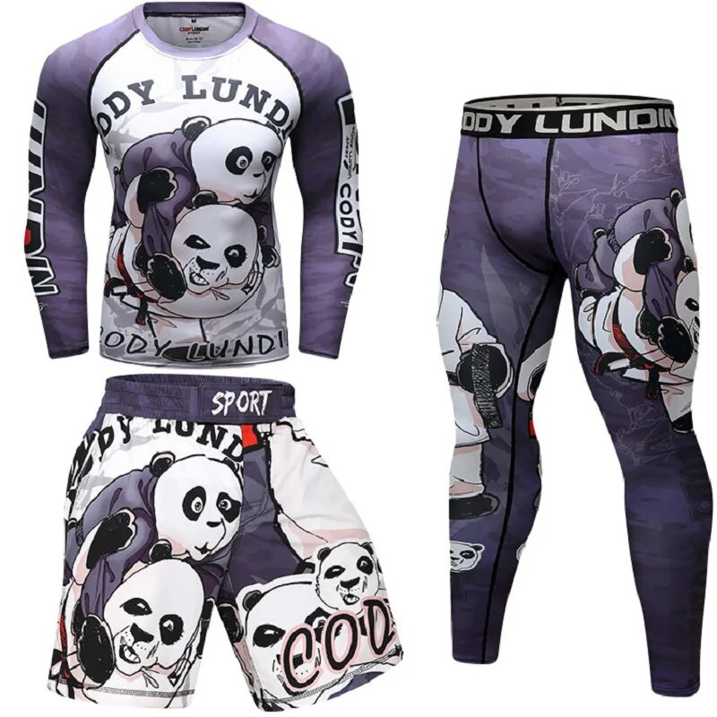 Férfi mintás póló+nadrág MMA Box Muay Thai rövidnadrág Rashguard kickbox szettek Fitnesz Sportruhák Jersey Jiu Jitsu Bjj Gi póló