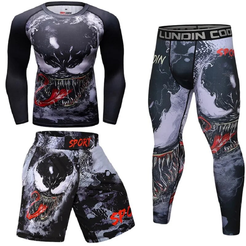 Férfi mintás póló+nadrág MMA Box Muay Thai rövidnadrág Rashguard kickbox szettek Fitnesz Sportruhák Jersey Jiu Jitsu Bjj Gi póló