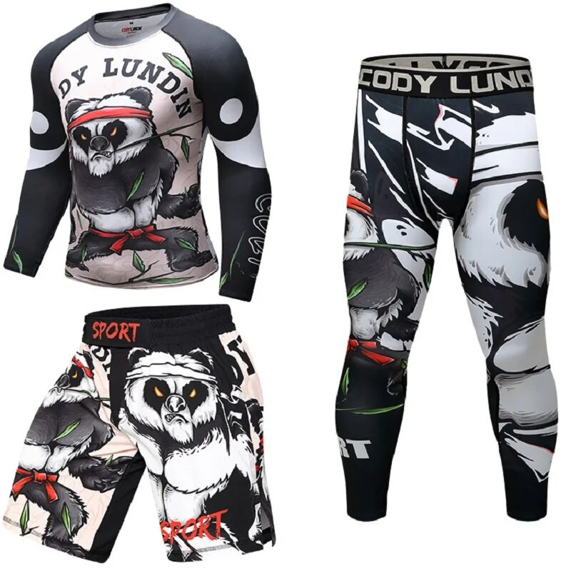 Férfi mintás póló+nadrág MMA Box Muay Thai rövidnadrág Rashguard kickbox szettek Fitnesz Sportruhák Jersey Jiu Jitsu Bjj Gi póló