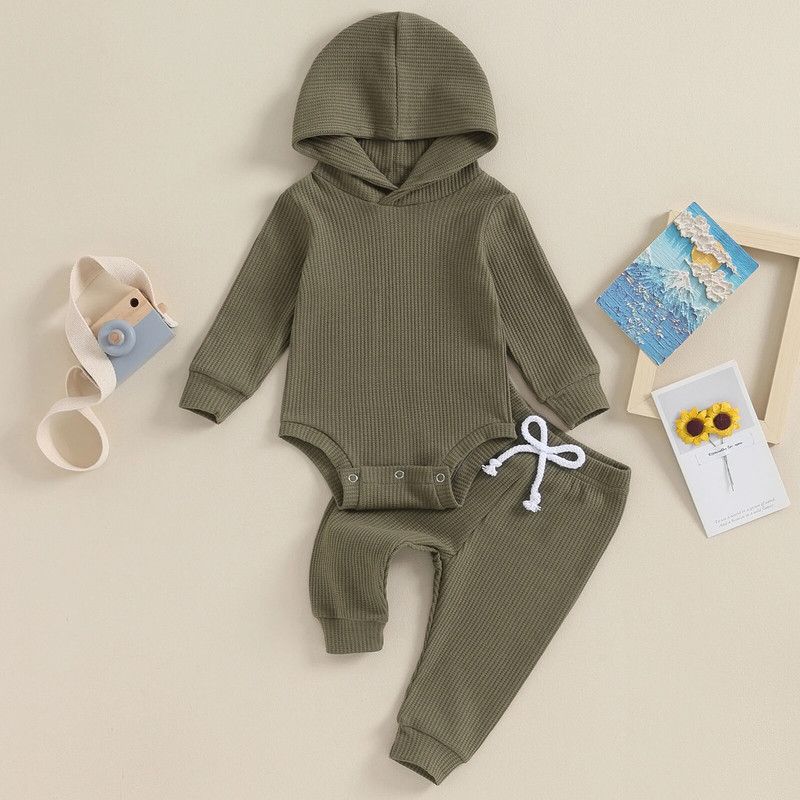 ma&baby 0-2Y Újszülött Csecsemő Lány Fiú Ruházat Szettek Gofri hosszú ujjú Nyomós felsők Nadrágok Alkalmi őszi tavaszi ruhák ruházat