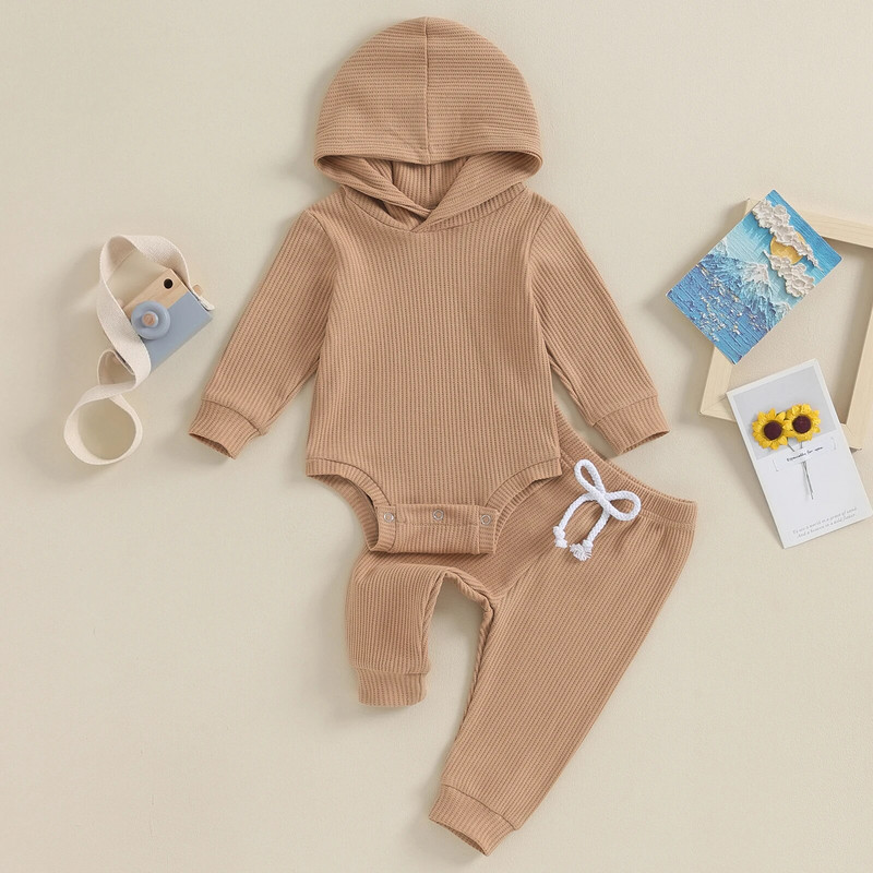 ma&baby 0-2Y Újszülött Csecsemő Lány Fiú Ruházat Szettek Gofri hosszú ujjú Nyomós felsők Nadrágok Alkalmi őszi tavaszi ruhák ruházat