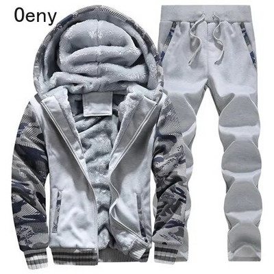 Új téli polár vastag férfi kétrészes cipzáras sportkészlet terepszínű kapucnis termálruha alkalmi túlméretezett tréningruha 4XL 5XL