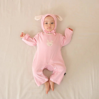 Γελοιογραφία Bear Baby μακρυμάνικο Romper + Beanie Cap Φθινοπωρινό βρεφικό παντελόνι Ολόσωμο μονόχρωμο βαμβακερό κορμάκι για μικρά παιδιά