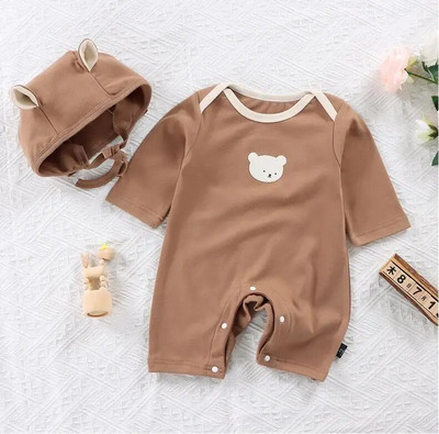 Rajzfilm Bear Baba hosszú ujjú nadrág+sapka őszi csecsemőnadrágos nadrágkosztüm, egyszínű pamut tipegő body, egyrészes ruha