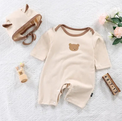 Rajzfilm Bear Baba hosszú ujjú nadrág+sapka őszi csecsemőnadrágos nadrágkosztüm, egyszínű pamut tipegő body, egyrészes ruha