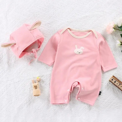 Rajzfilm Bear Baba hosszú ujjú nadrág+sapka őszi csecsemőnadrágos nadrágkosztüm, egyszínű pamut tipegő body, egyrészes ruha