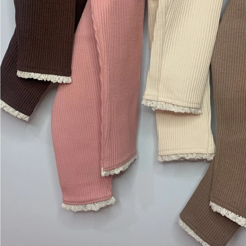 Rugalmas kötött babaharisnya Lányoknak Csipke Virágos Kisgyermek Kislány Leggings Tavaszi Ősz Csíkos meleg Újszülött Gyerek Harisnyanadrág