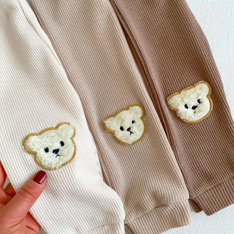 INS új őszi babanadrág 0-3 éves korig újszülött gyerekek fiú lány lány elasztikus derék medve nadrág alsó bő gofri mintás ruhák ruhák