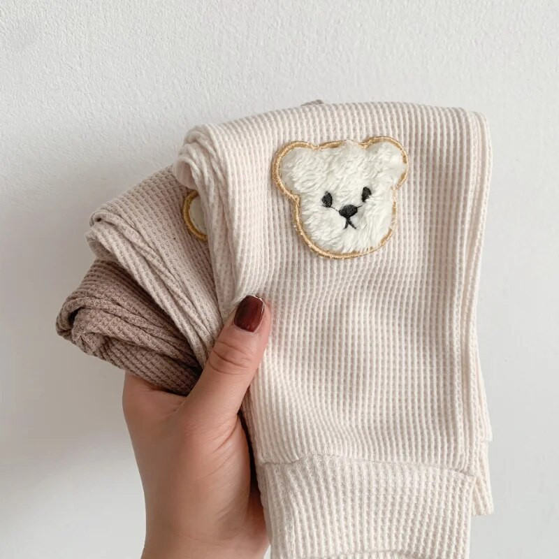 INS új őszi babanadrág 0-3 éves korig újszülött gyerekek fiú lány lány elasztikus derék medve nadrág alsó bő gofri mintás ruhák ruhák