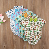 Új csecsemők, fiúk, nadrágos felsők, bébi nyári dinoszaurusz madár ananászmintás rövid ujjú pamut gyerekruhák