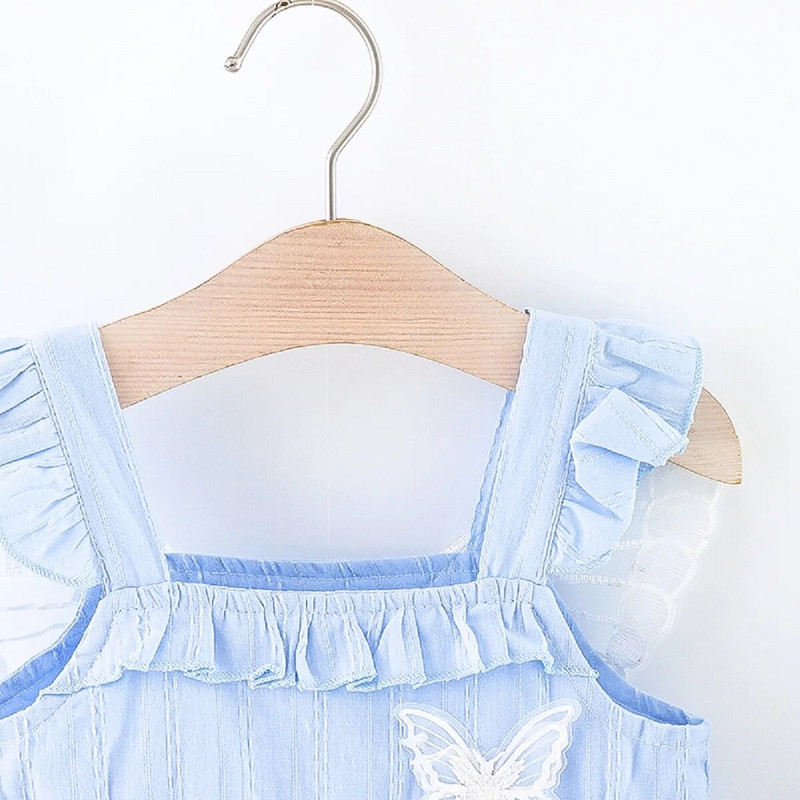 Nyári új kislány ruha tömör pillangóhálós hátsó szárny, szép születésnapi ruha