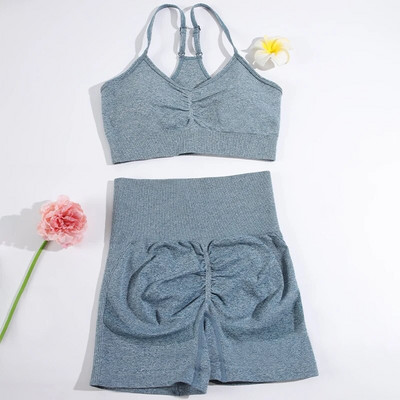 SVOKOR 2db Sport Női Öltöny Edzés Tornaterem Varrat nélküli Rövidnadrág Jóga Szett Fitnesz Futóruha Szexi Légáteresztő Sportruházat