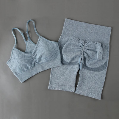 SVOKOR 2db Sport Női Öltöny Edzés Tornaterem Varrat nélküli Rövidnadrág Jóga Szett Fitnesz Futóruha Szexi Légáteresztő Sportruházat