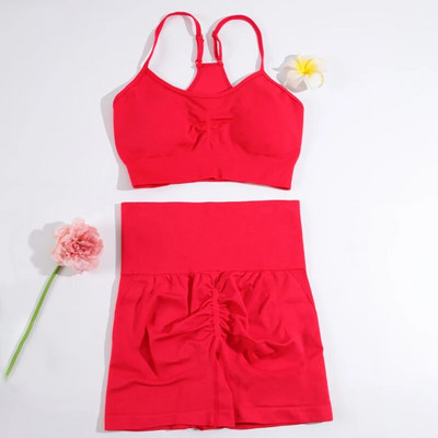 SVOKOR 2db Sport Női Öltöny Edzés Tornaterem Varrat nélküli Rövidnadrág Jóga Szett Fitnesz Futóruha Szexi Légáteresztő Sportruházat