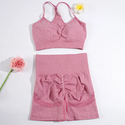 SVOKOR 2db Sport Női Öltöny Edzés Tornaterem Varrat nélküli Rövidnadrág Jóga Szett Fitnesz Futóruha Szexi Légáteresztő Sportruházat