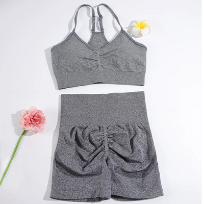 SVOKOR 2db Sport Női Öltöny Edzés Tornaterem Varrat nélküli Rövidnadrág Jóga Szett Fitnesz Futóruha Szexi Légáteresztő Sportruházat