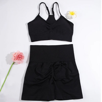 SVOKOR 2db Sport Női Öltöny Edzés Tornaterem Varrat nélküli Rövidnadrág Jóga Szett Fitnesz Futóruha Szexi Légáteresztő Sportruházat