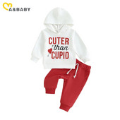 ma&baby 6M-4Y Valentin napi kisgyermek csecsemő gyerek baba fiú lány ruhakészletek betűs hosszú ujjú felsők piros nadrág ruhák