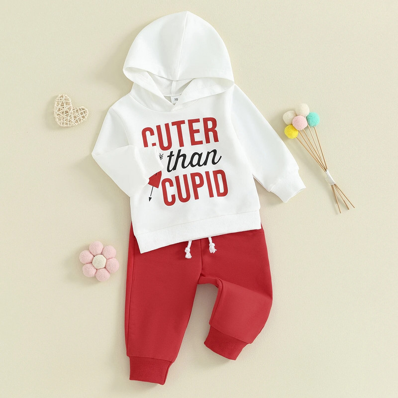 ma&baby 6M-4Y Valentin napi kisgyermek csecsemő gyerek baba fiú lány ruhakészletek betűs hosszú ujjú felsők piros nadrág ruhák