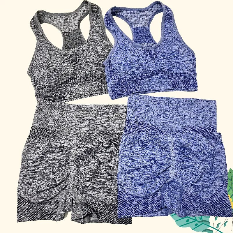 1/2 db Zökkenőmentes női jóga szett edzés ingek Sport rövidnadrág melltartó tornaruhák fitnesz rövidnadrág Crop top magas derekú futósport szettek