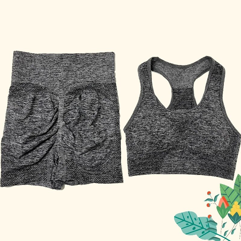 1/2 db Zökkenőmentes női jóga szett edzés ingek Sport rövidnadrág melltartó tornaruhák fitnesz rövidnadrág Crop top magas derekú futósport szettek