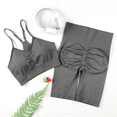 CHRLEISURE 2 részes jóga rövidnadrág szett női sportmelltartó varrat nélküli edzőtermi készletek edzőruhák női futó tornatermi viselet atlétikai ruha