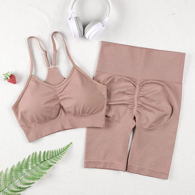 CHRLEISURE 2 részes jóga rövidnadrág szett női sportmelltartó varrat nélküli edzőtermi készletek edzőruhák női futó tornatermi viselet atlétikai ruha