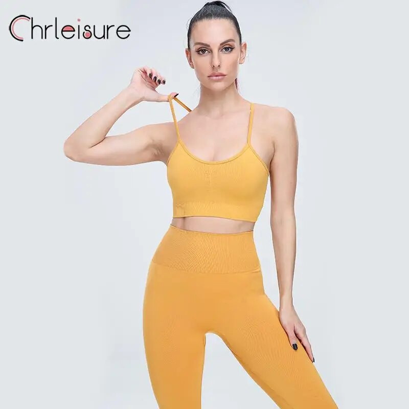 CHRLEISURE 2 részes jóga rövidnadrág szett női sportmelltartó varrat nélküli edzőtermi készletek edzőruhák női futó tornatermi viselet atlétikai ruha