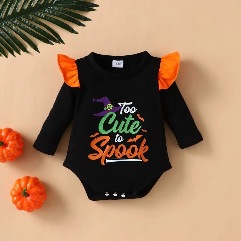 Baba Halloween ruhák Kislány ruhák 3 db szett Letter repülő ujjú hosszú ujjú felsők + szoknya + fejpánt 0-18M