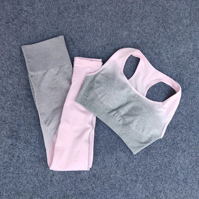 Női Ombre jóga szett Sport melltartó+varrat nélküli leggings tornatermi ruházat edzés sportruházat fitnesz sportruha magas derekú jóga nadrág futás