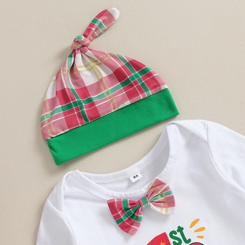 ma&baby 0-24h karácsonyi kisfiú ruha készletek újszülött karácsonyi ruhák betűs hosszú ujjú kockás nadrág kalap jelmezek