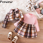 Prowow 3-24M babaruhák lányok ruházati készletek divatos kockás kabát felsőruházat + hosszú ujjú kockás ruha lányoknak babaruhák télen