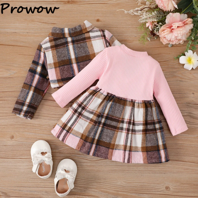 Prowow 3-24M babaruhák lányok ruházati készletek divatos kockás kabát felsőruházat + hosszú ujjú kockás ruha lányoknak babaruhák télen