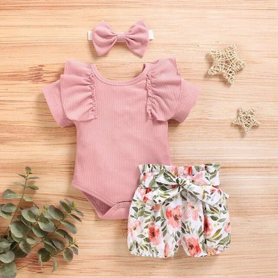 0-18M baba lány ruha szett kisgyermek kötött nadrág tavaszi ősz csecsemő újszülött aranyos ruhája fodros hosszú ujjú nadrág fejpánt 3 db