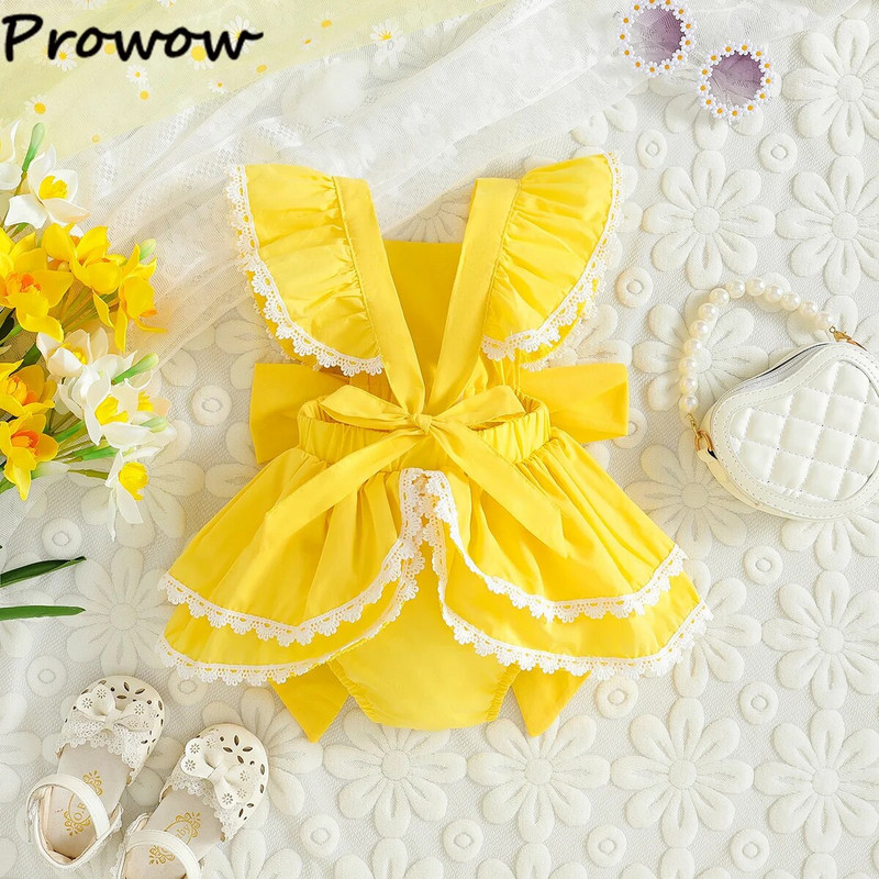 Prowow 6-24M kislány ruhák Princess Back Bowknot csipke body újszülötteknek csecsemő baba lányoknak születésnapi ruhák