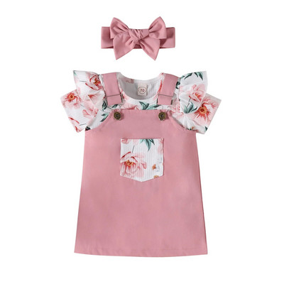 Prowow 3-18M kislány szoknyaruha készletek nyári rózsaszín virágos body- és pántos csatos ruha újszülött kislány ruhák