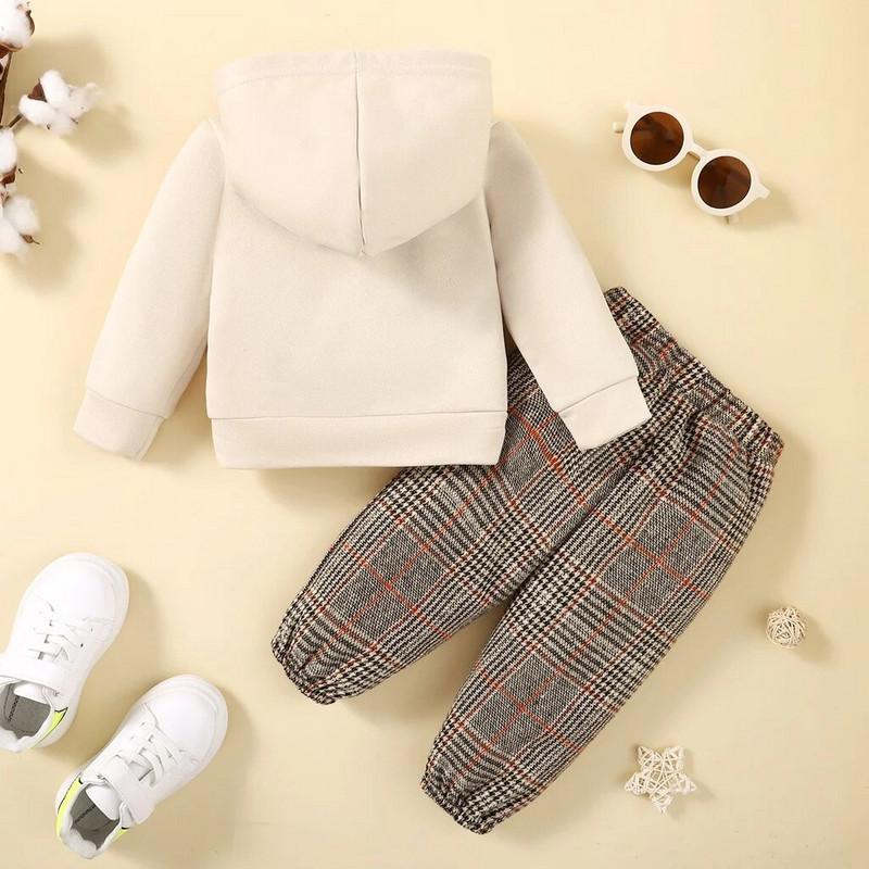 Σετ ρούχων για αγοράκι και κοριτσάκι 3-24 μηνών Baby girl Cute Bear print Μακρυμάνικο φούτερ + καρό παντελόνι Ζεστά ρούχα φθινοπώρου και χειμώνα