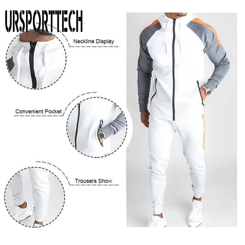 Férfi kocogó öltönygarnitúrák tömör tréningruha Férfi márka tavaszi őszi sportruha Férfi kapucnis pulcsi + nadrág meleg sportruházat férfi ruházat