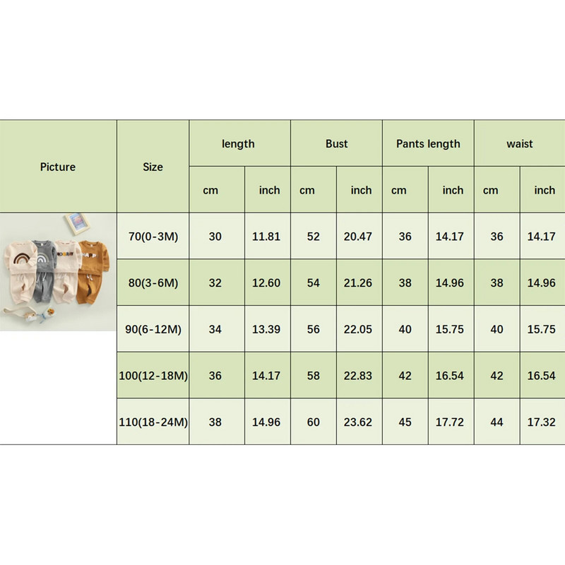 0-24M kisfiú lány ruhakészlet újszülött csecsemő őszi tavaszi ruhák szivárvány felsők nadrágok alkalmi ruhák