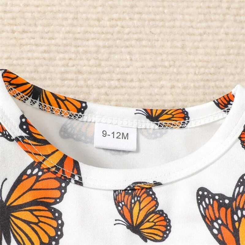 Φθινοπωρινή στολή για μωρά, μπλουζάκι με φιόγκο με μακρυμάνικη πεταλούδα με παντελόνι Flare και σετ ρούχων με κορδέλα