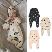 0-24M Újszülött Gyerek Baba Fiú Lány Téli Ruházat Nyomtatott Pizsama Romper Aranyos Jumpsuit Baba Organic Pamut Ruhák Fényképészeti Outfitek