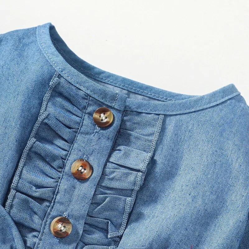 Kislányruha Százszorszép mintás hímzés Hálós farmer patchwork ruha Hosszú ujjú csecsemők divatos ruha tavaszi őszi