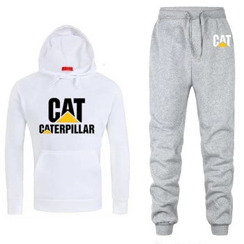 Мъжки спортен костюм с качулка CAT Caterpillar лого с принт Ежедневна качулка+панталон 2 бр. Висококачествен унисекс спортен комплект за джогинг
