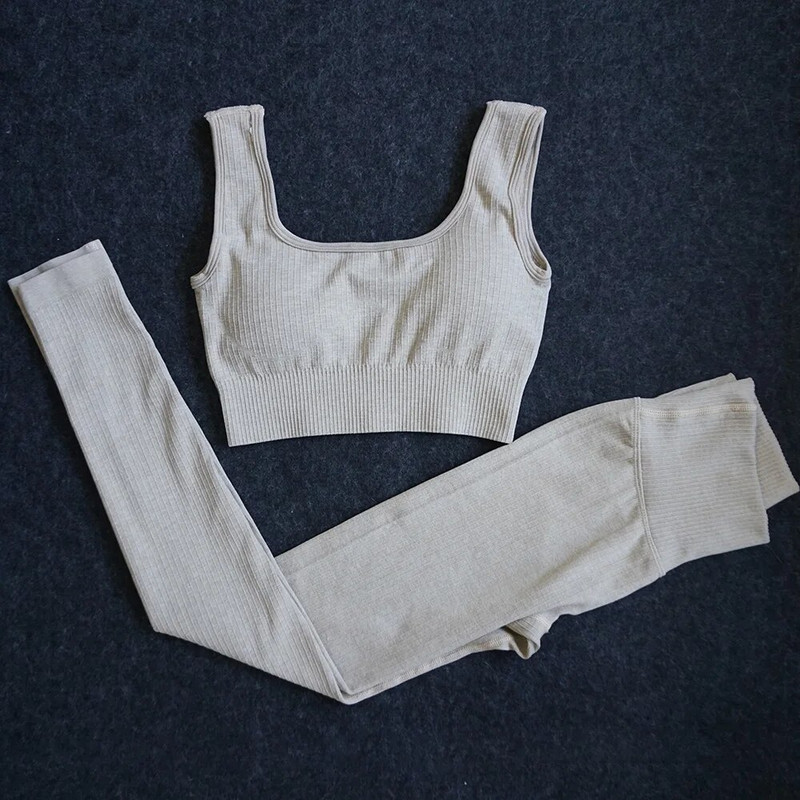 Σετ γιόγκα Γυναικεία σέξι 2 τεμαχίων νάιλον άνευ ραφής Αθλητικά ρούχα Φορέστε Energy Elastic Προπόνηση Τρέξιμο Αθλητικά κοστούμια για γυναίκες