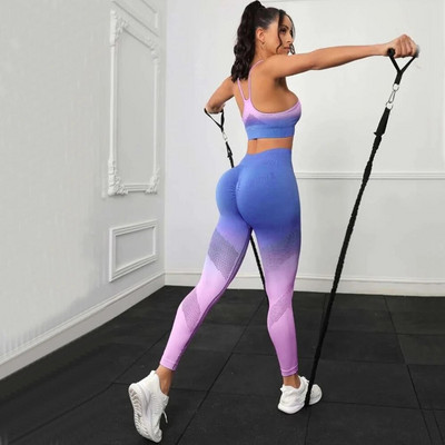 2023-as Hollow Out Seamless Gradient jógakészlet, női sportmelltartó, edzés, atlétikai viselet, fitneszterem, edzés, lábszárvédő, jógaruha