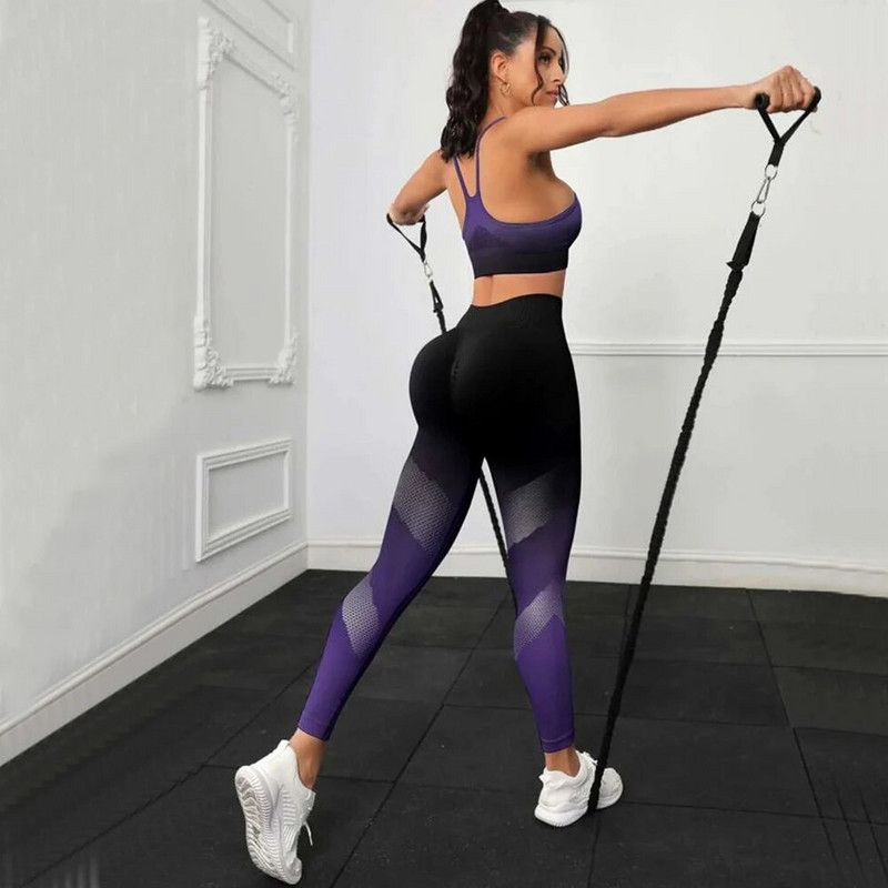 2023-as Hollow Out Seamless Gradient jógakészlet, női sportmelltartó, edzés, atlétikai viselet, fitneszterem, edzés, lábszárvédő, jógaruha